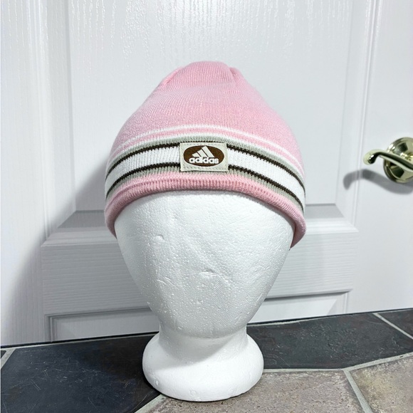 adidas Accessories - Y2K Adidas Reversible ClimaWarm Beanie Pink Brown White Stripes